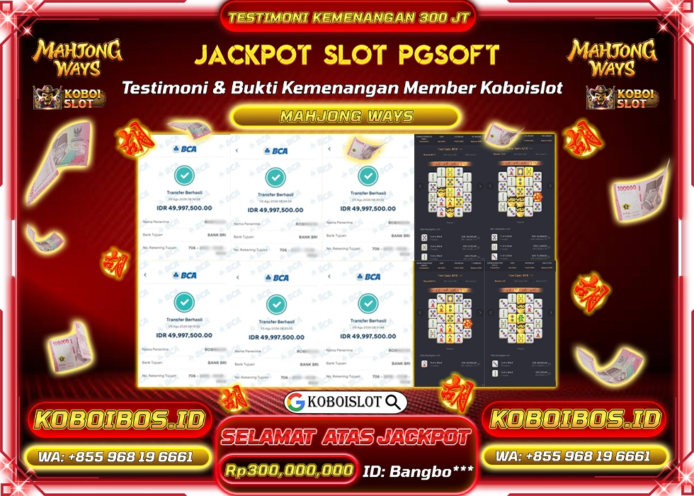 BUKTI KEMENANGAN Bangbo*** SLOT GACOR MAHJONG WAYS 2 Rp300.000.000,- LUNAS